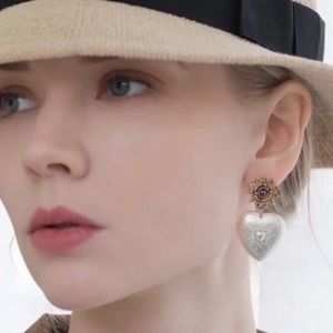 Anthropologie Vintage Silver & Gold Heart Drop Earrings